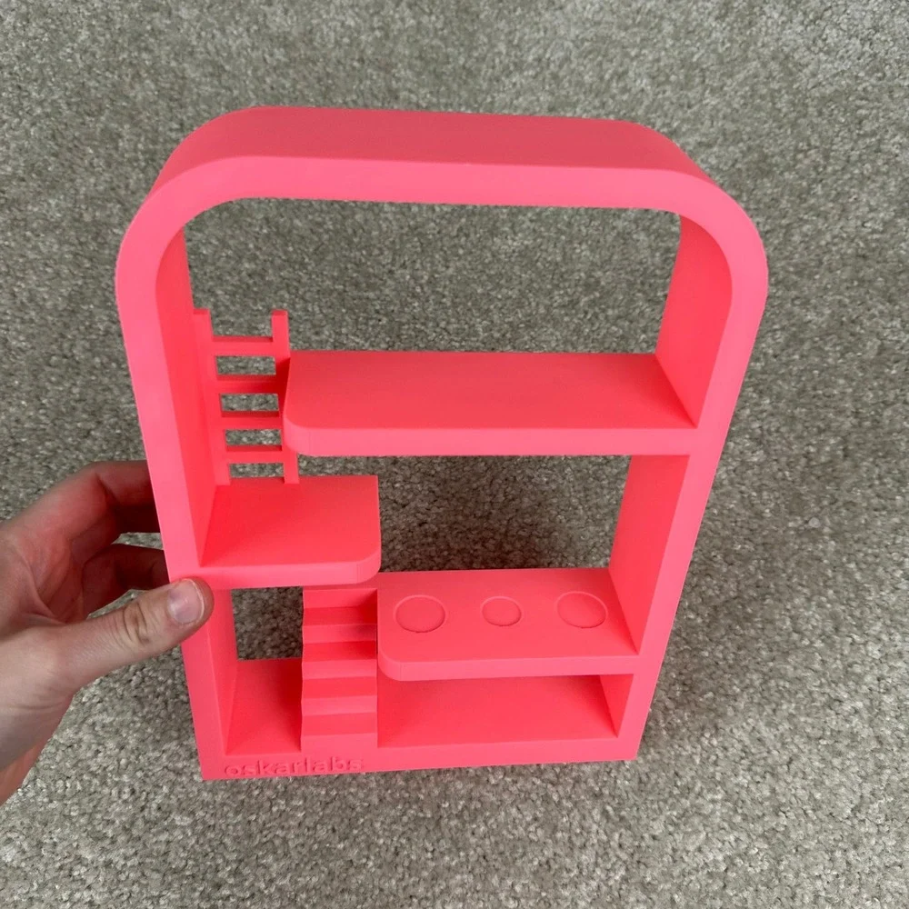 Floating Wall Shelf Neon Pink 3D Printed Stairs Trinket Shelf Whimsical Decor